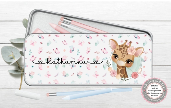 süße Stiftebox Geschenkdose Metal Giraffe Name personalisiert zur Einschulung oder nur so für Spickzettel und kleine Briefchen  von Lüttentüddel®